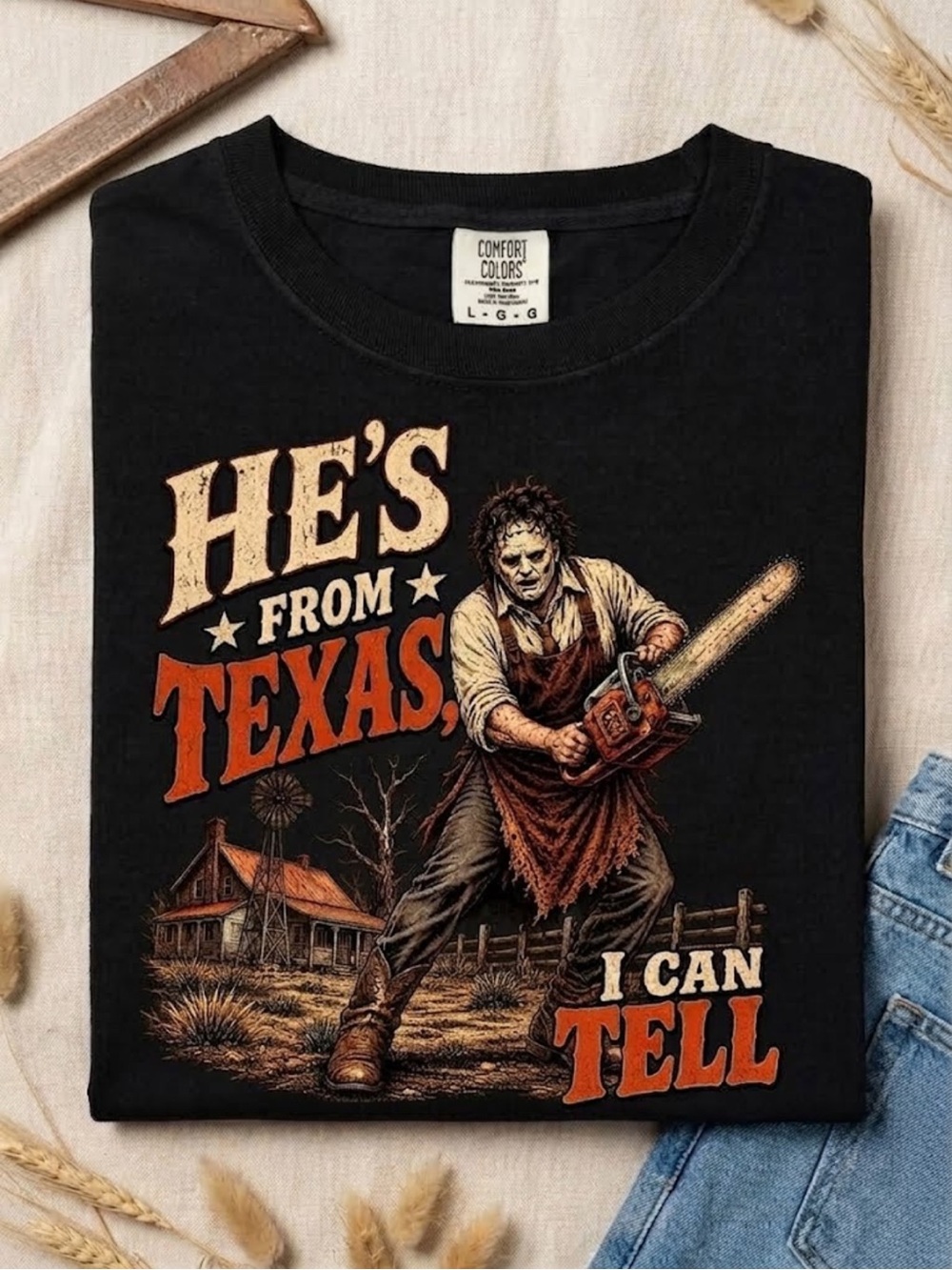 Comfort colors Black 'He's From Texas I Can Tell' Graphic Tee